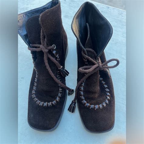 Tacco YSL ANKLE BOOTS BROWN SUEDE VINTAGE 8 8.5 